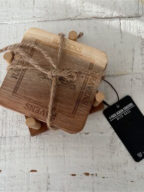 Baltimore Ravens NFL 4 Piece Acacia Wood‎ Coasters with Base Etched Carved
